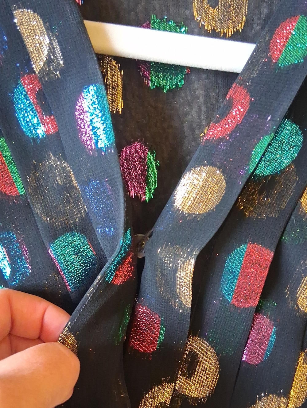 Vintage Lloyd Williams 1980s Metallic Bling Multi-Color Wrap-Style Peplum Blouse - Picture 7 of 9
